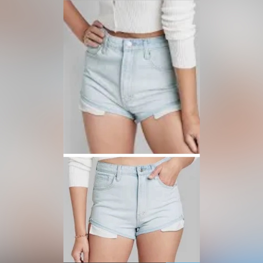 High Rise Cheeky Denim Cut Off Shorts Raw Hem